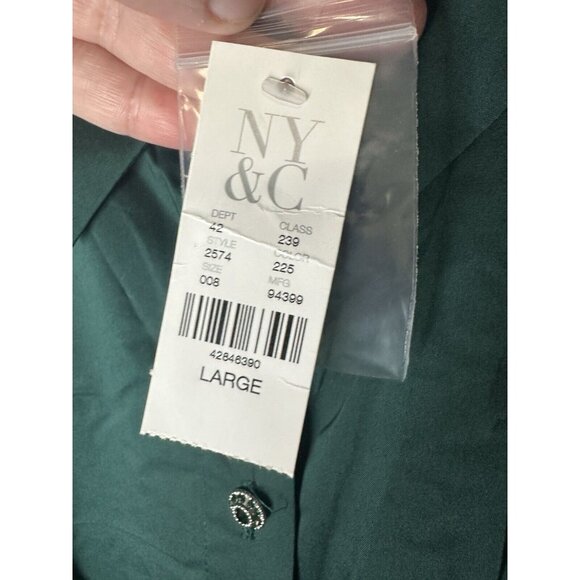 New York And Company 7th Avenue Dark Green Long Sleeve Button Up Shirt Sz Large - Picture 5 of 10